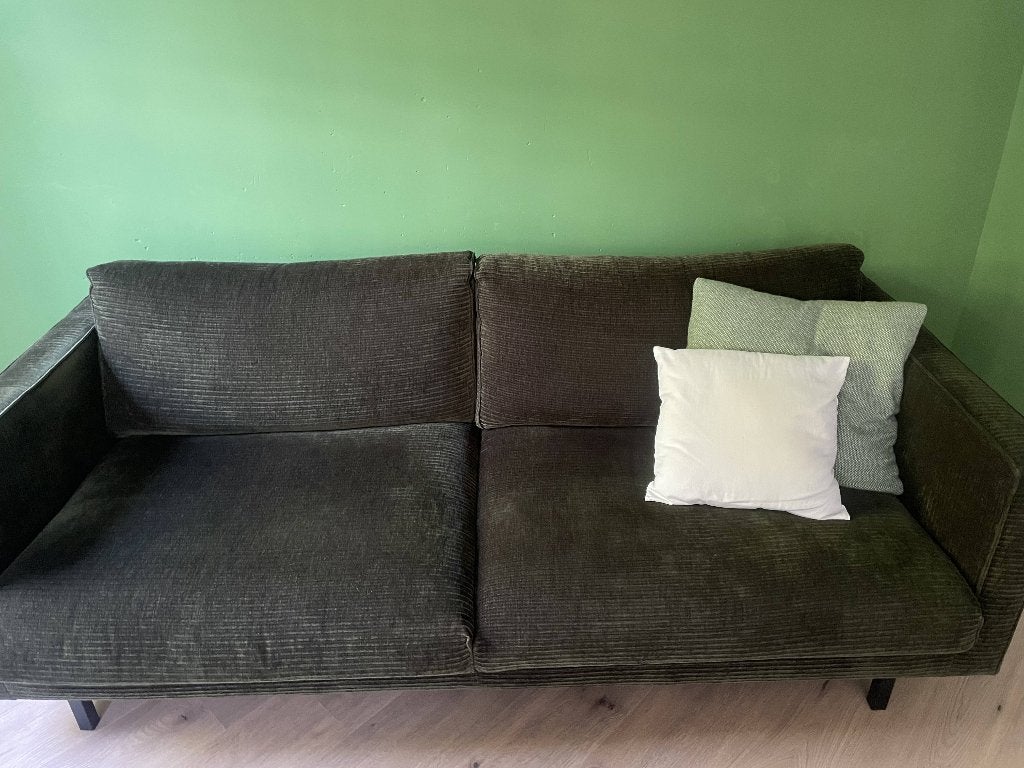 Bank - donkergroen/antraciet ribstof (Seven Days), Ophalen, Gebruikt, Driepersoons, 75 tot 100 cm
