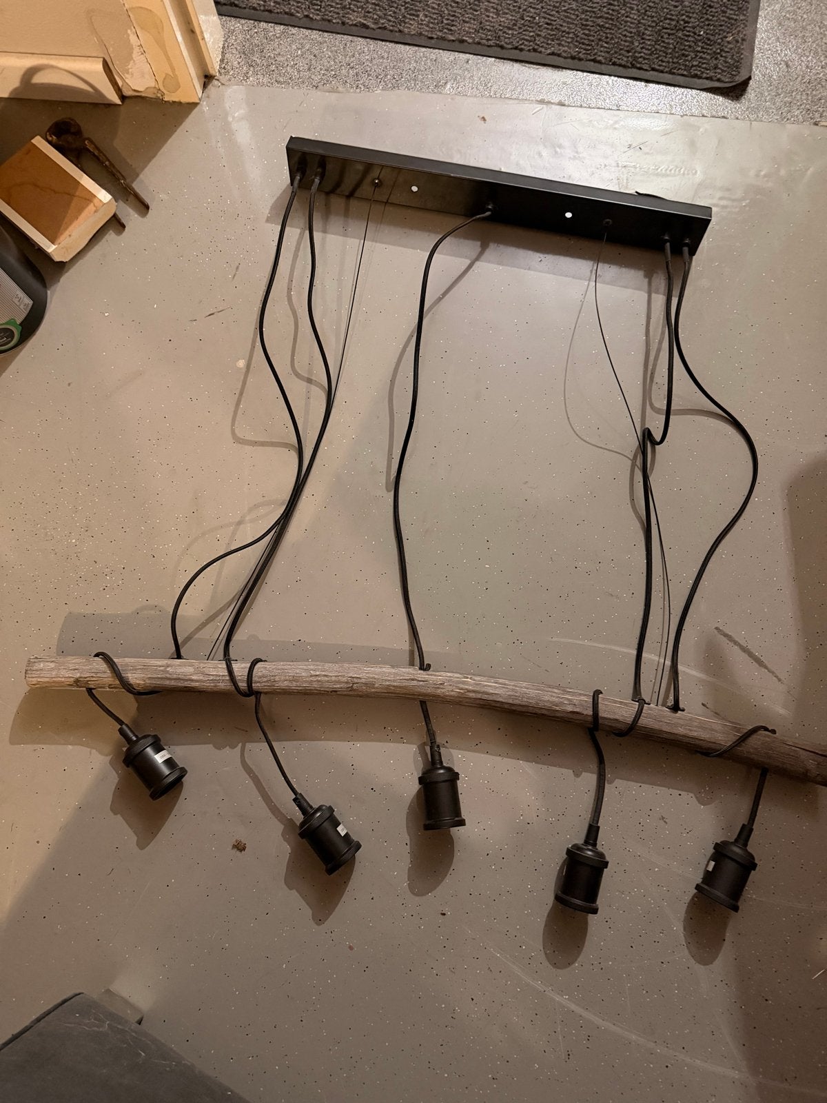 Unieke hanglamp van drijfhout met 5 fittingen, Huis en Inrichting, Ophalen of Verzenden, Zo goed als nieuw, Hout, E27 (groot)