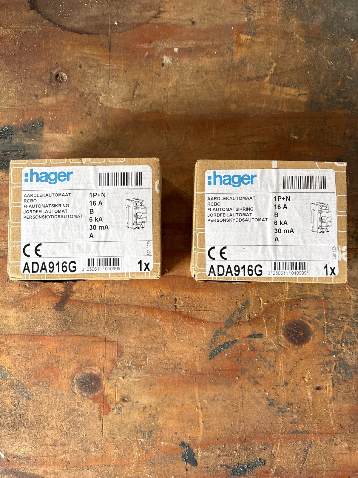 2x Hager ADA916G Aardlekautomaat 1P+N B16 30mA, Doe-het-zelf en Verbouw, Elektra en Kabels, Ophalen of Verzenden, Nieuw, Hager