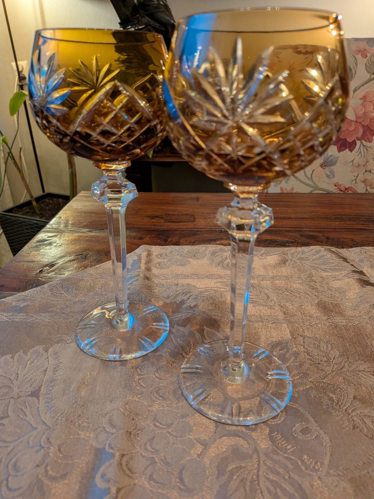 2 Vintage Nachtmann Traube wijnglazen amber kleurig, Ophalen