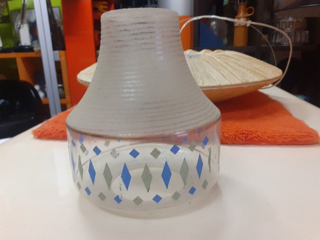 lampenkap hanglamp glas blauw groen jaren 60 design retro, Huis en Inrichting, Lampen | Lampenkappen, Hanglamp, Gebruikt, Meerkleurig