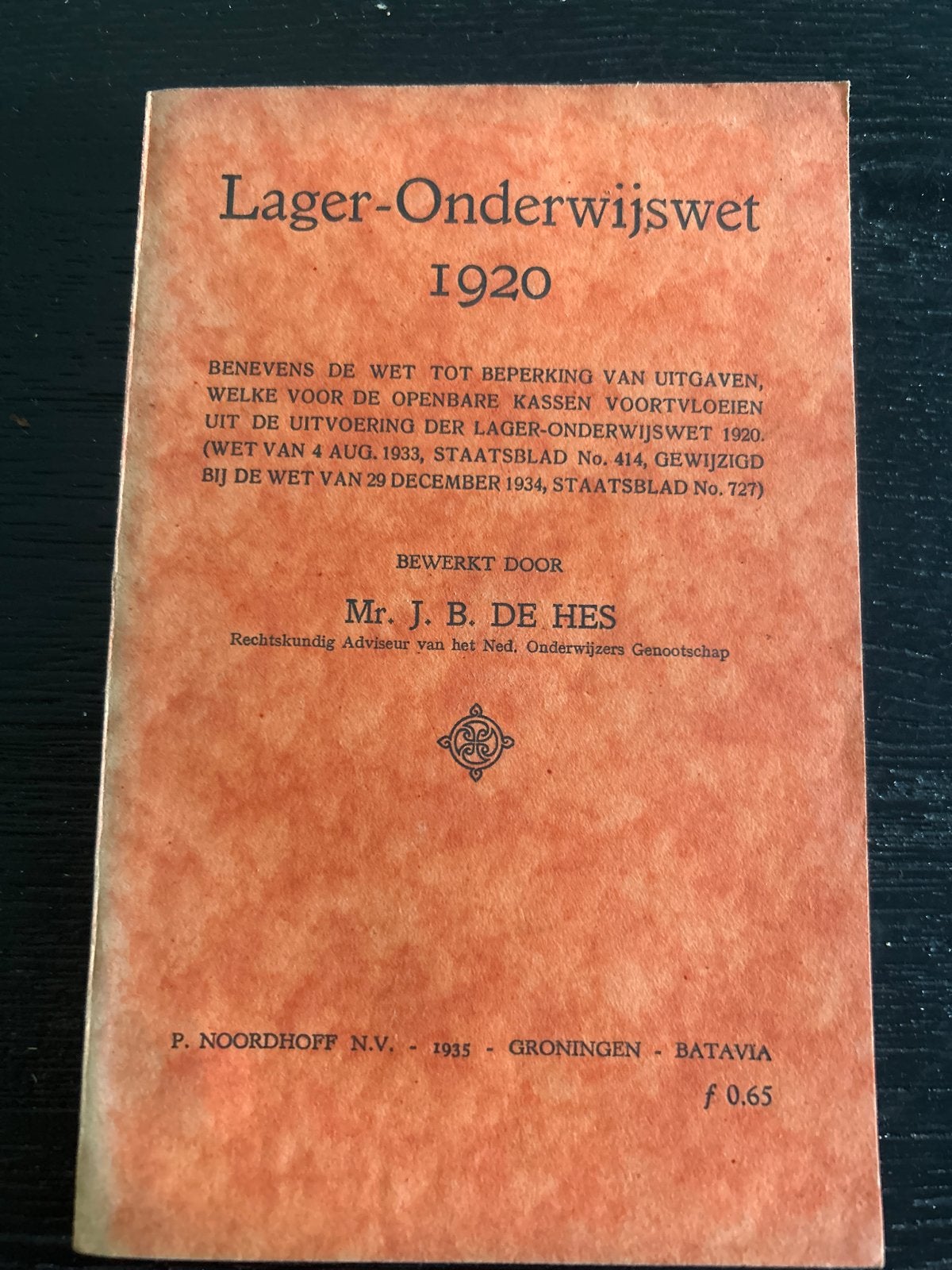 Lager-Onderwijswet 1920 - Mr. J. B. De Hes, Ophalen of Verzenden, Gamma, Gelezen, Overige niveaus