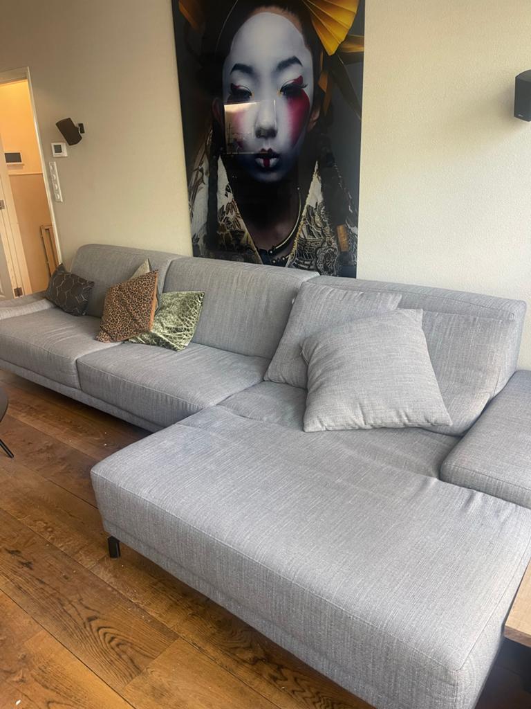 Moderne grijze hoekbank met chaise longue, 250 tot 300 cm, Gebruikt, 100 tot 125 cm, Hoekbank