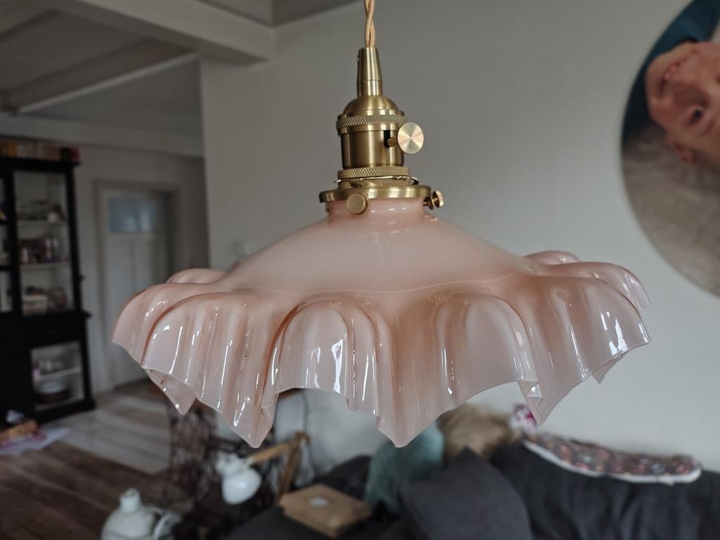 Vintage opaline lichtroze lamp met nieuw snoer, Antiek en Kunst, Ophalen of Verzenden