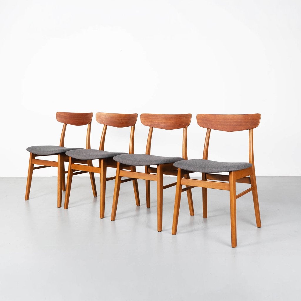 Vintage Deense eetkamerstoelen, set van 4, Hout, Gebruikt, Overige kleuren, Deens Design, Scandinavisch, Vintage, Mid Century, Retro