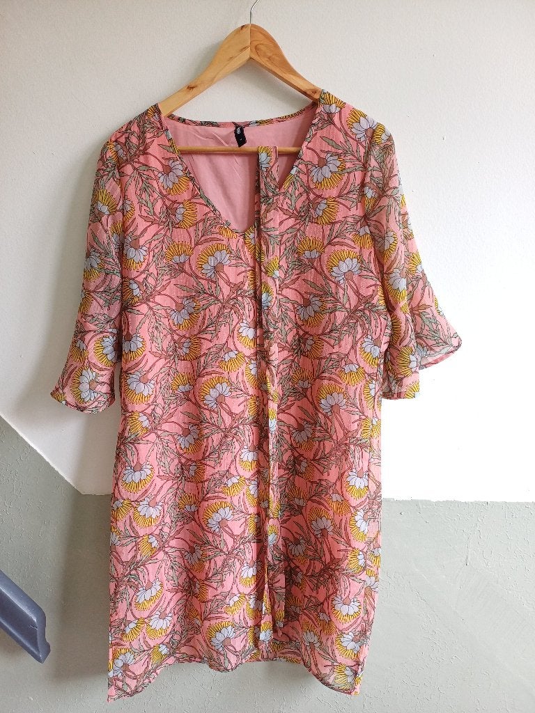 Roze tuniek met bloemen (Eksept, maat M), Maat 38/40 (M), Ophalen of Verzenden, Zo goed als nieuw, Eksept