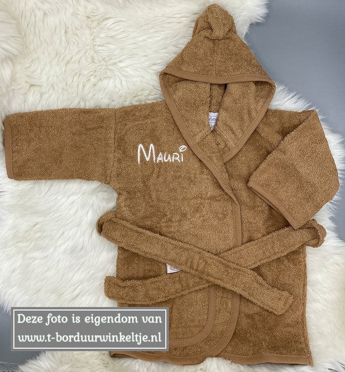 Badjas Sand geborduurd met naam (baby of kind, 2 maten), Ophalen of Verzenden, Nieuw, Kraamcadeau