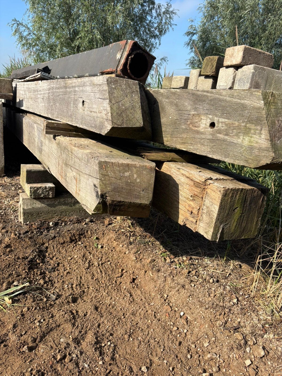 Hardhouten meerpalen, Tuin en Terras, Ophalen, Zo goed als nieuw, 250 cm of meer, Planken