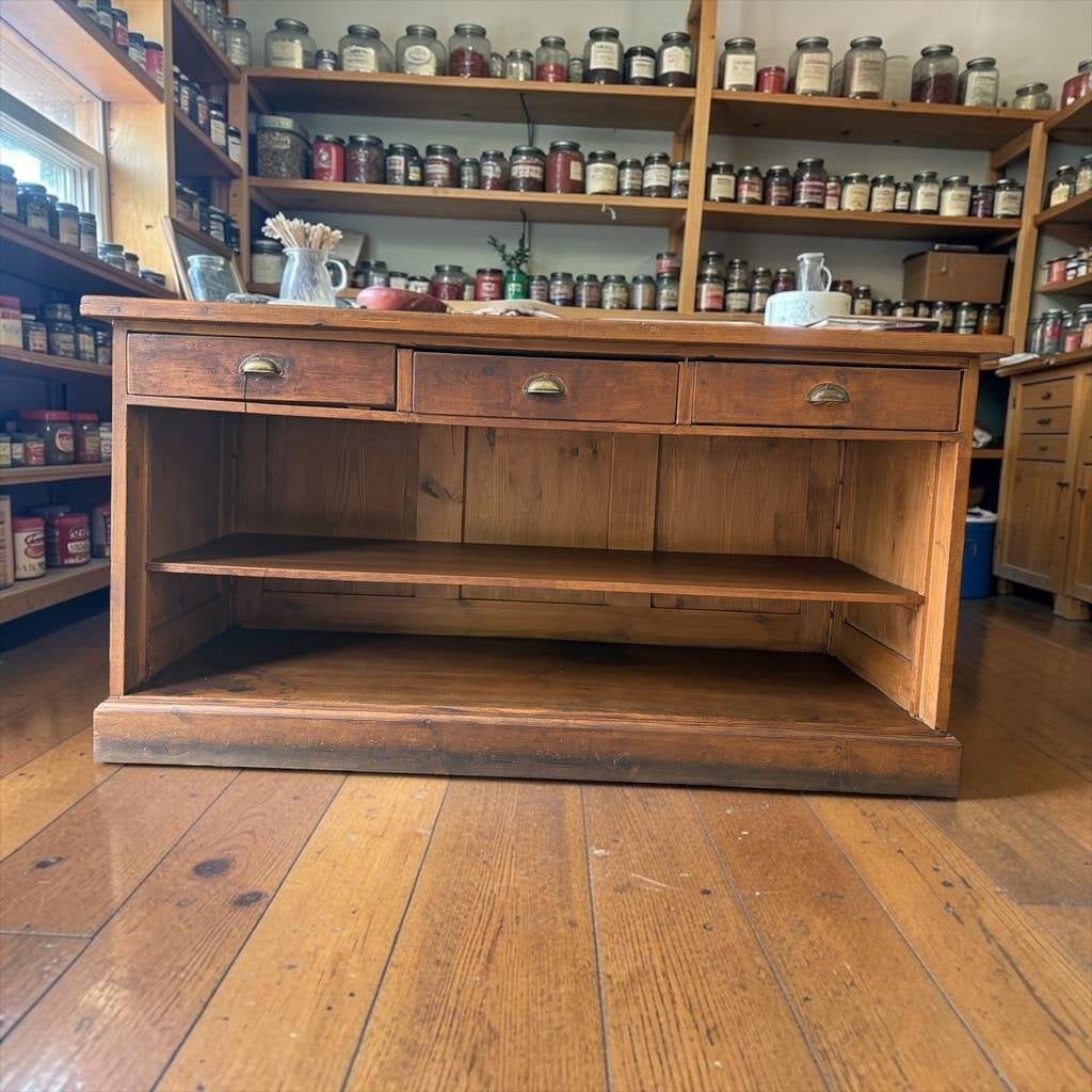 Vintage houten winkeltoog / toonbank / keukeneiland, Ophalen, Gebruikt, 50 tot 70 cm, 105 cm of meer