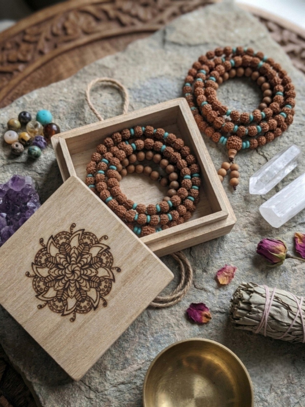 houten doosje met mandala gravering, Ophalen of Verzenden, Nieuw