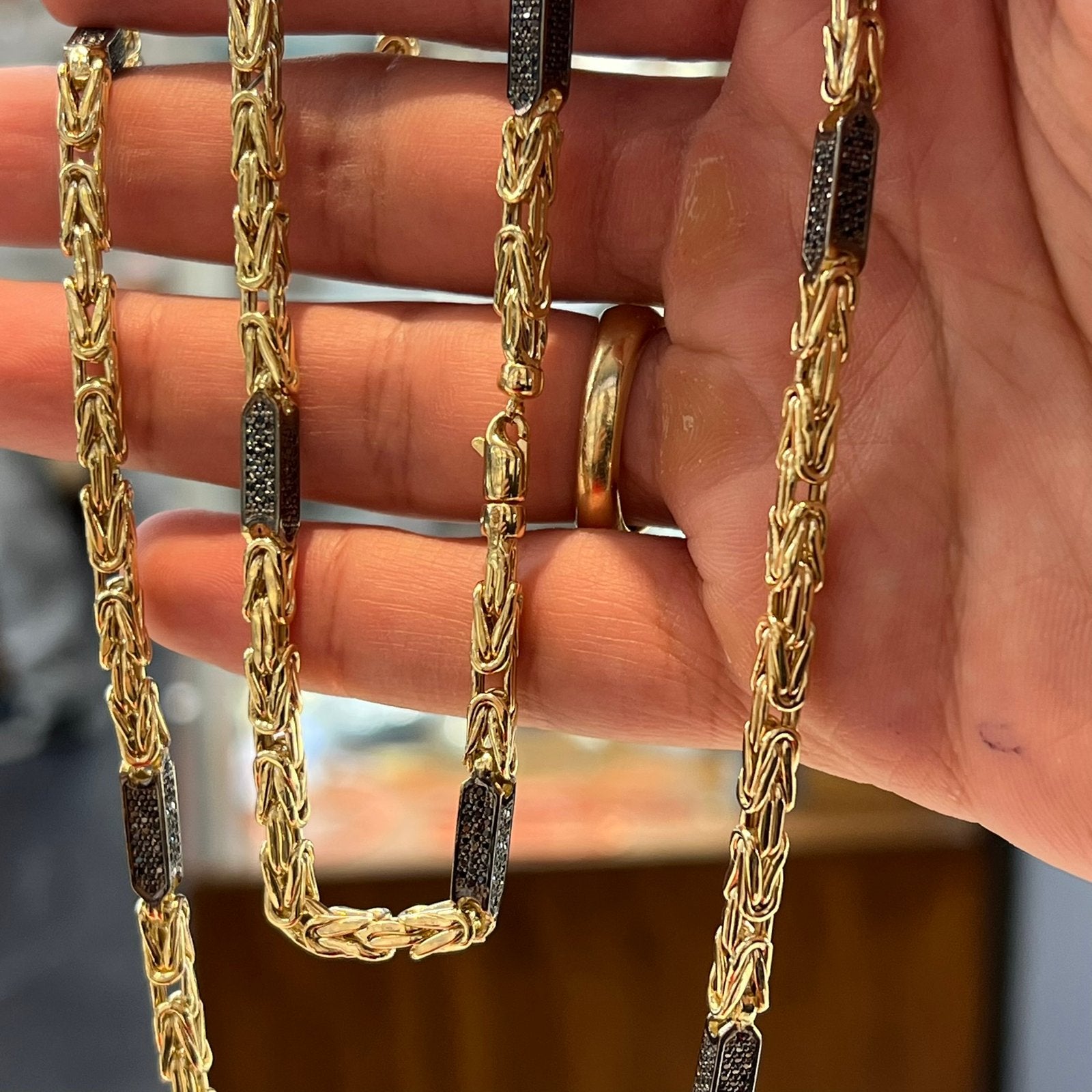 14 karaat gouden koningsketting schakel onyx stenen, Ophalen of Verzenden, Nieuw, Goud