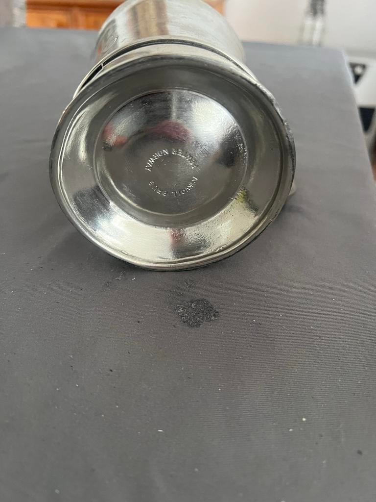 Vintage tinnen beker met initialen, Ophalen of Verzenden