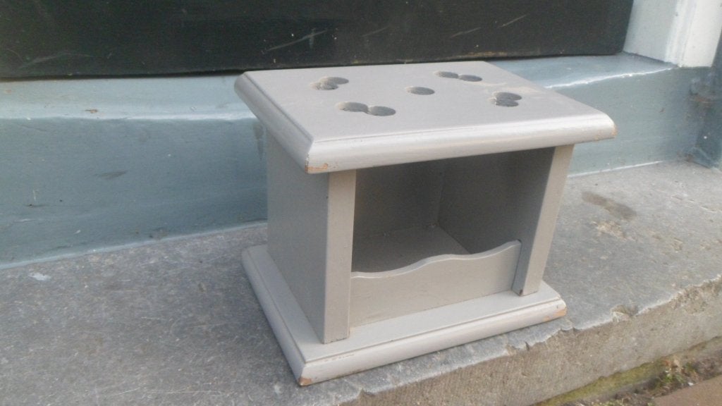 Houten stoof voetenstoof grijs krukje bijzettafel 18 cm hoog, Ophalen of Verzenden, Gebruikt, Hout