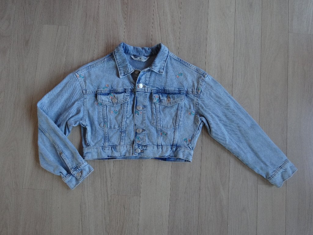 Bloemen spijkerjas H&M mt 140-146, Ophalen of Verzenden, Zo goed als nieuw, Meisje, Jas