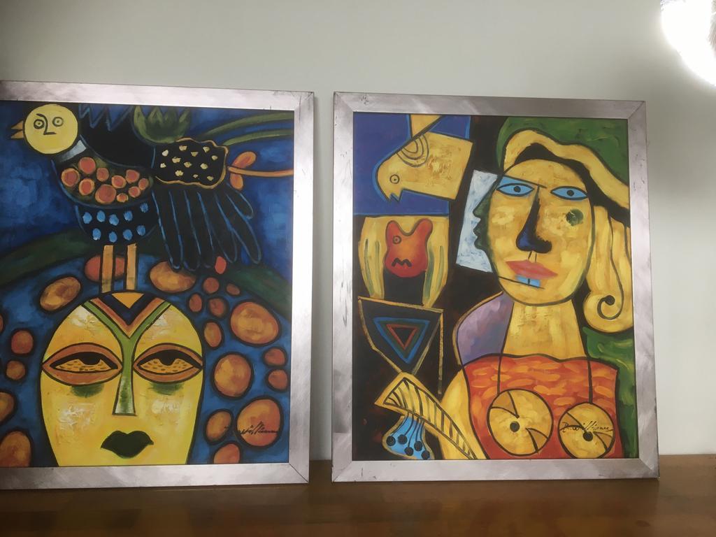 2 schilderijen op doek. 56 x 66 cm. Gesigneerd, Antiek en Kunst, Ophalen of Verzenden