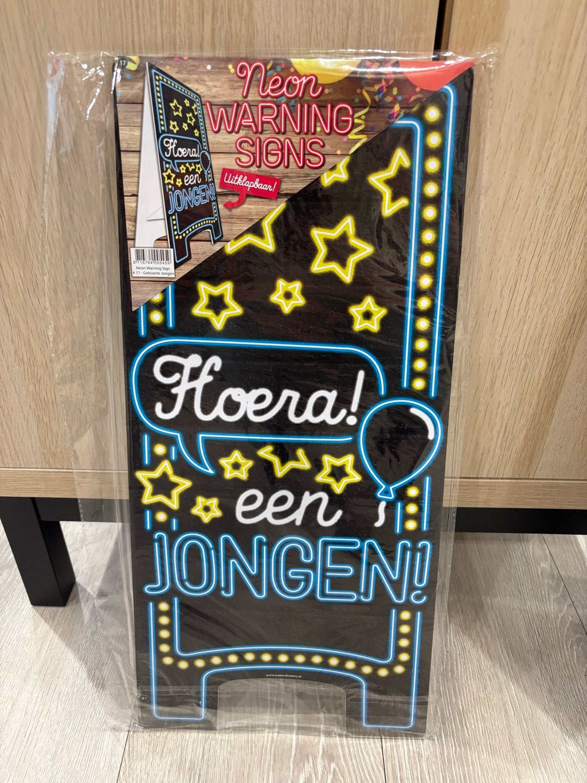 Neon Warning Sign Hoera! Een Jongen! Geboorteversiering, Ophalen of Verzenden, Nieuw, Versiering, Geboorte of Huwelijk