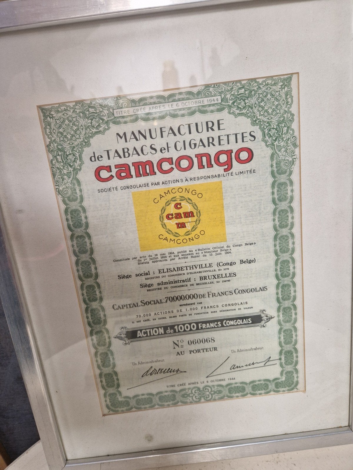 Historisch aandeel Camcongo - Tabak en Sigaretten, Ophalen of Verzenden