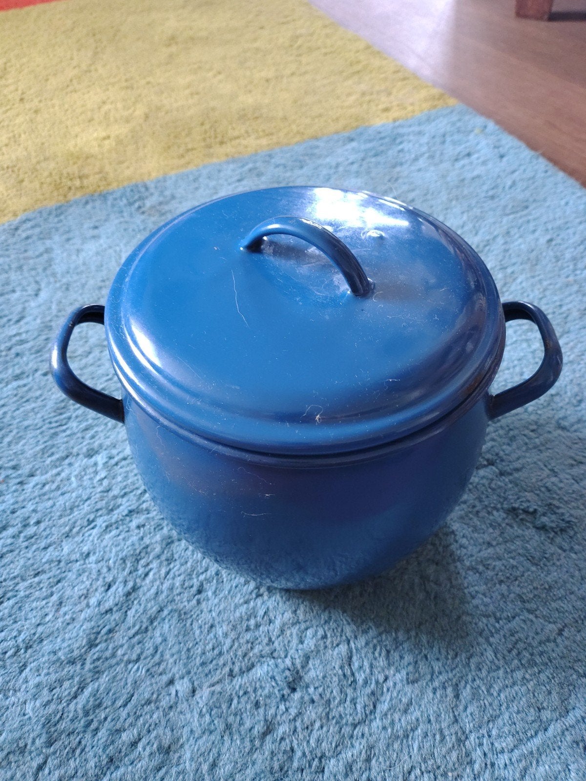 Vintage Blauwe Emaille Pan met Deksel - 17 cm, Antiek en Kunst, Ophalen of Verzenden