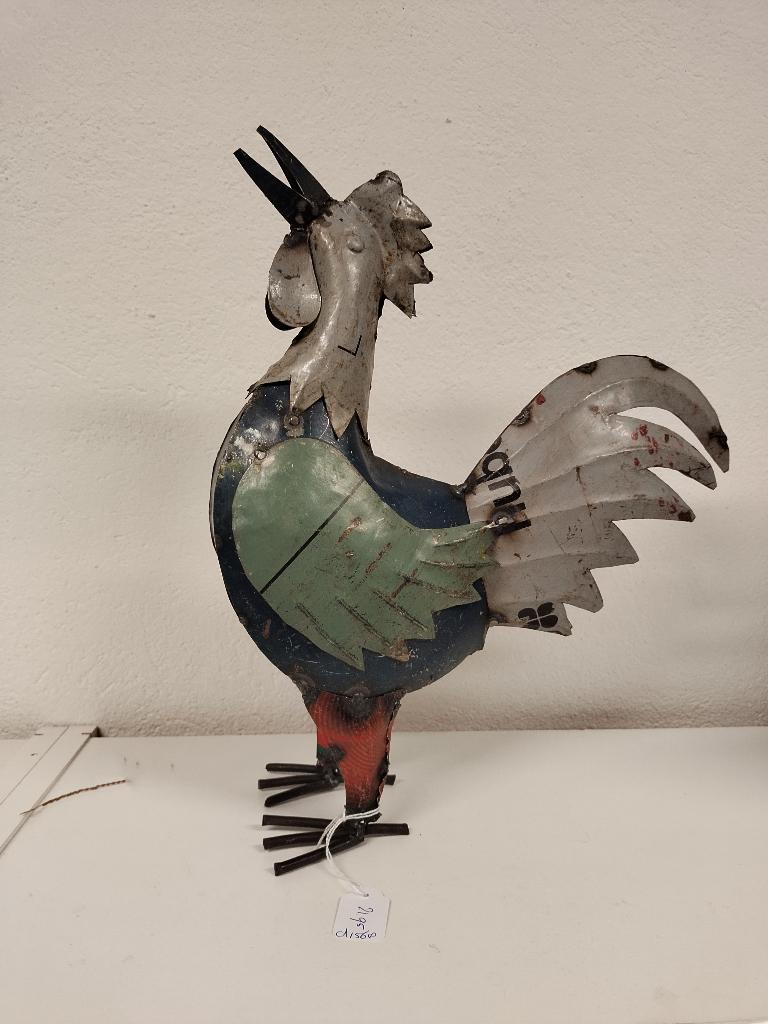 Kraaiende haan gemaakt van gerecycled blik, Tuin en Terras, Tuinbeelden, Nieuw, Dierenbeeld, Metaal, Ophalen of Verzenden