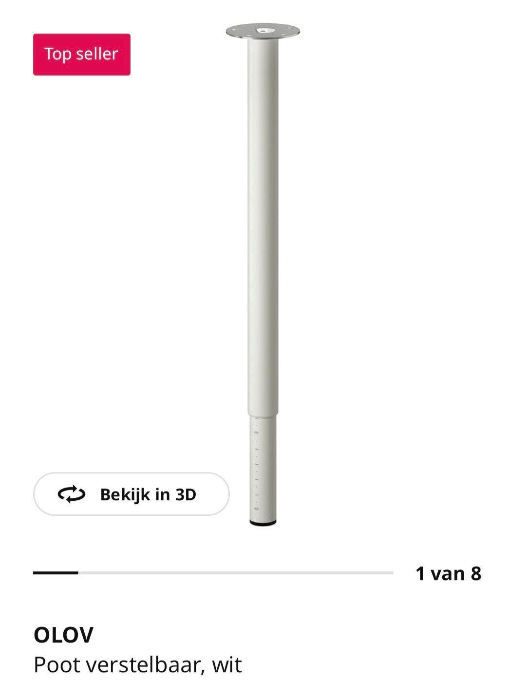 Ikea olov verstelbare poot wit nieuw 2x, Ophalen, Tafelpoot, 50 tot 100 cm, Rond