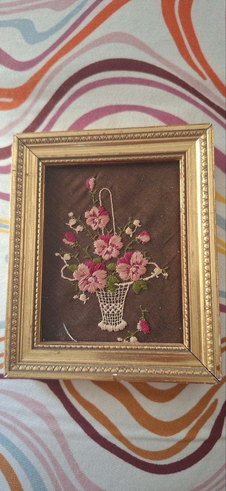 Set van 2 Miniatuur Geborduurde Schilderijtjes, 11x9 cm, Antiek en Kunst, Ophalen of Verzenden