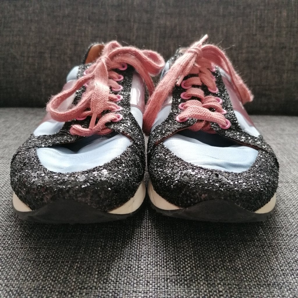 Trussardi sneakers zwart glimmend + zalmroze 38 nr 45281, Kleding | Dames, ., Zwart, Trussardi, Ophalen of Verzenden
