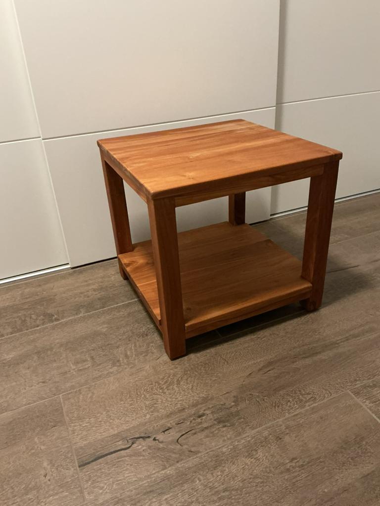 Teak bijzettafel 50,5x50,5x48cm hoog, Minder dan 55 cm, Vierkant, Zo goed als nieuw, Hout