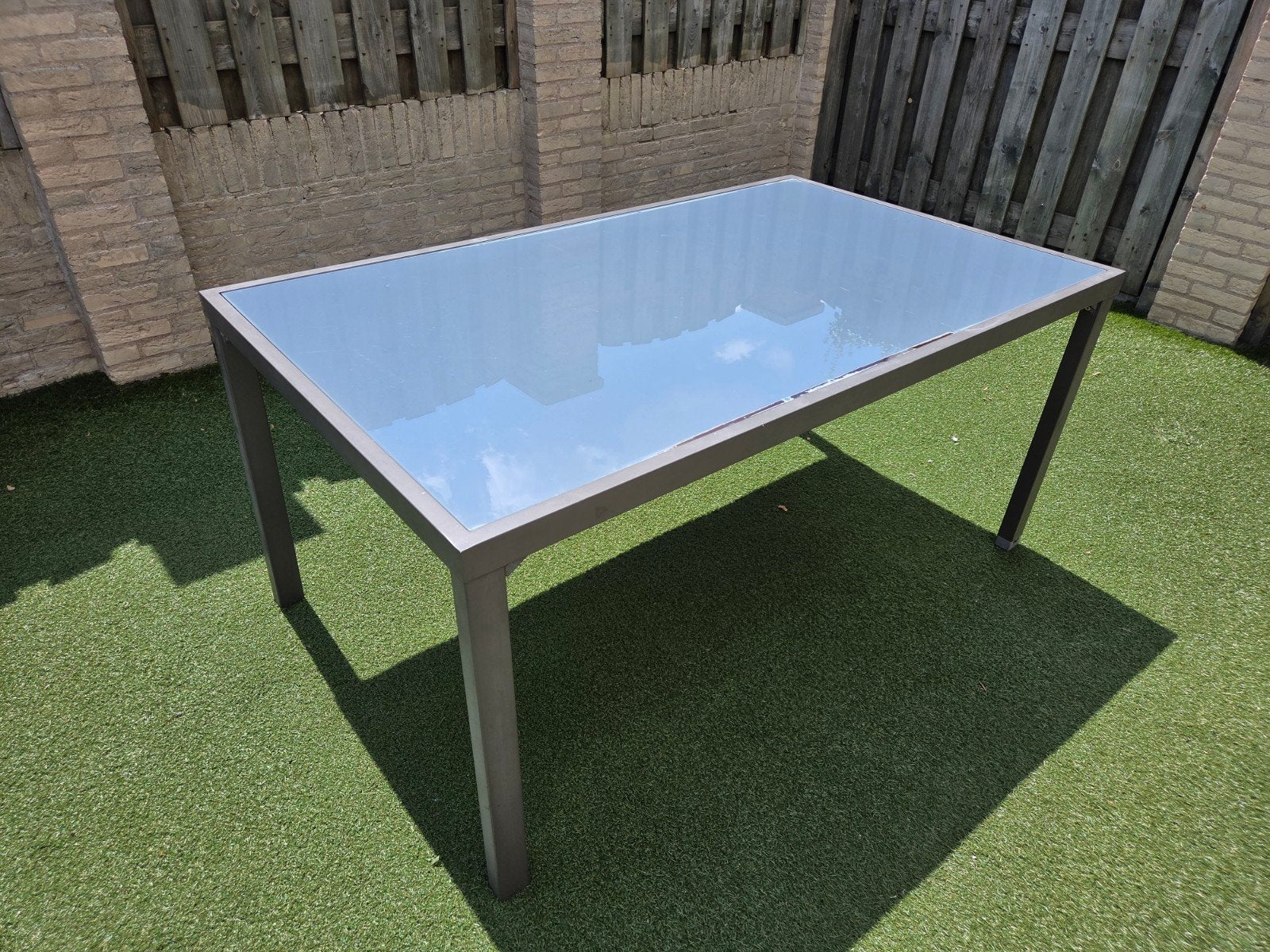 Tuintafel met glazen blad, Ophalen, Gebruikt, Rechthoekig, Aluminium