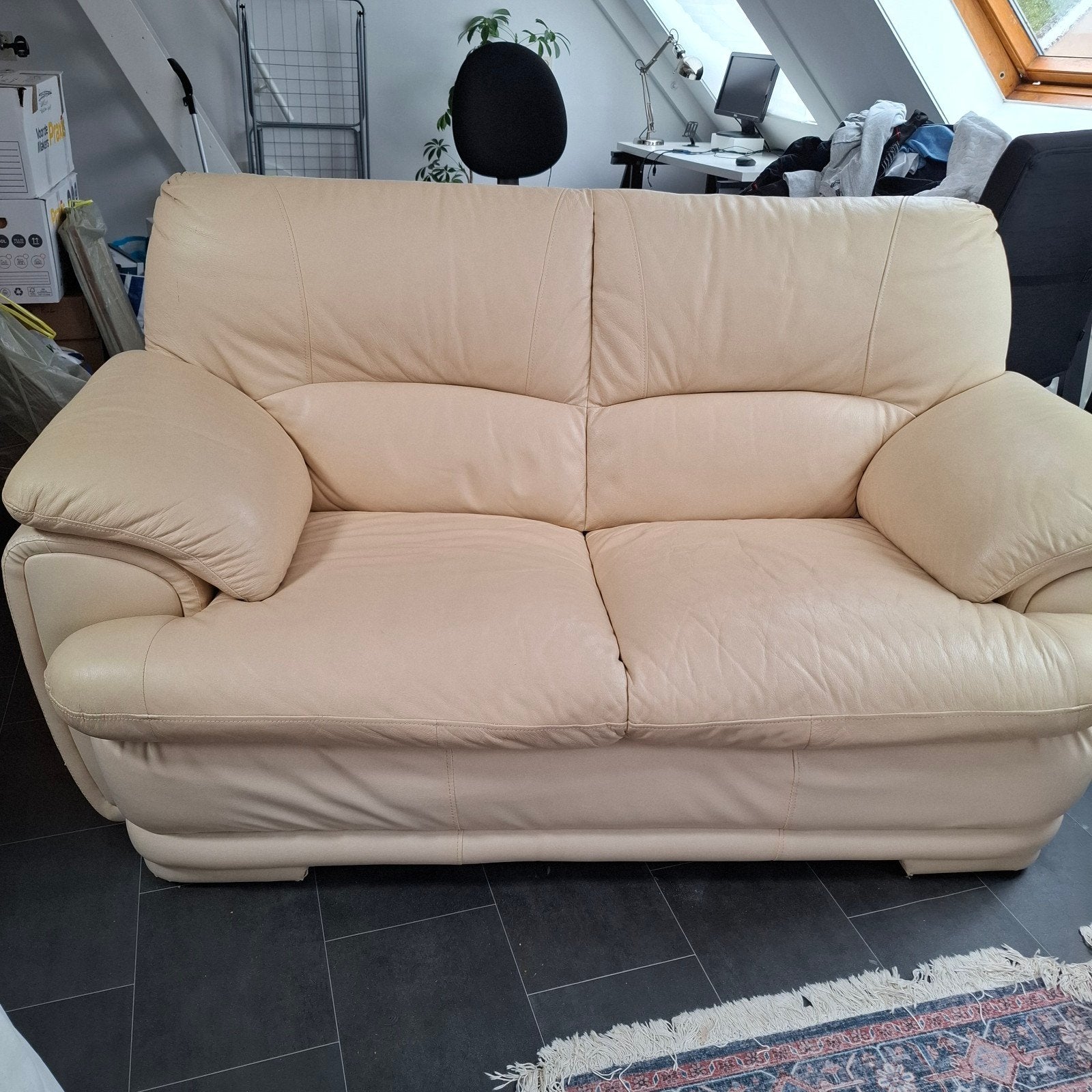 GRATIS echte leren bank, Ophalen, Gebruikt, 150 tot 200 cm, Tweepersoons