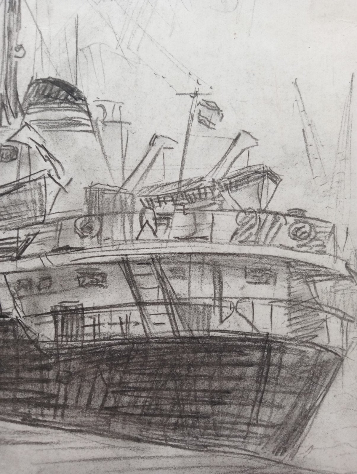Jan Visser tekening schip haven Rotterdam jaren 40-50, Antiek en Kunst, Kunst | Tekeningen en Foto's, Ophalen of Verzenden