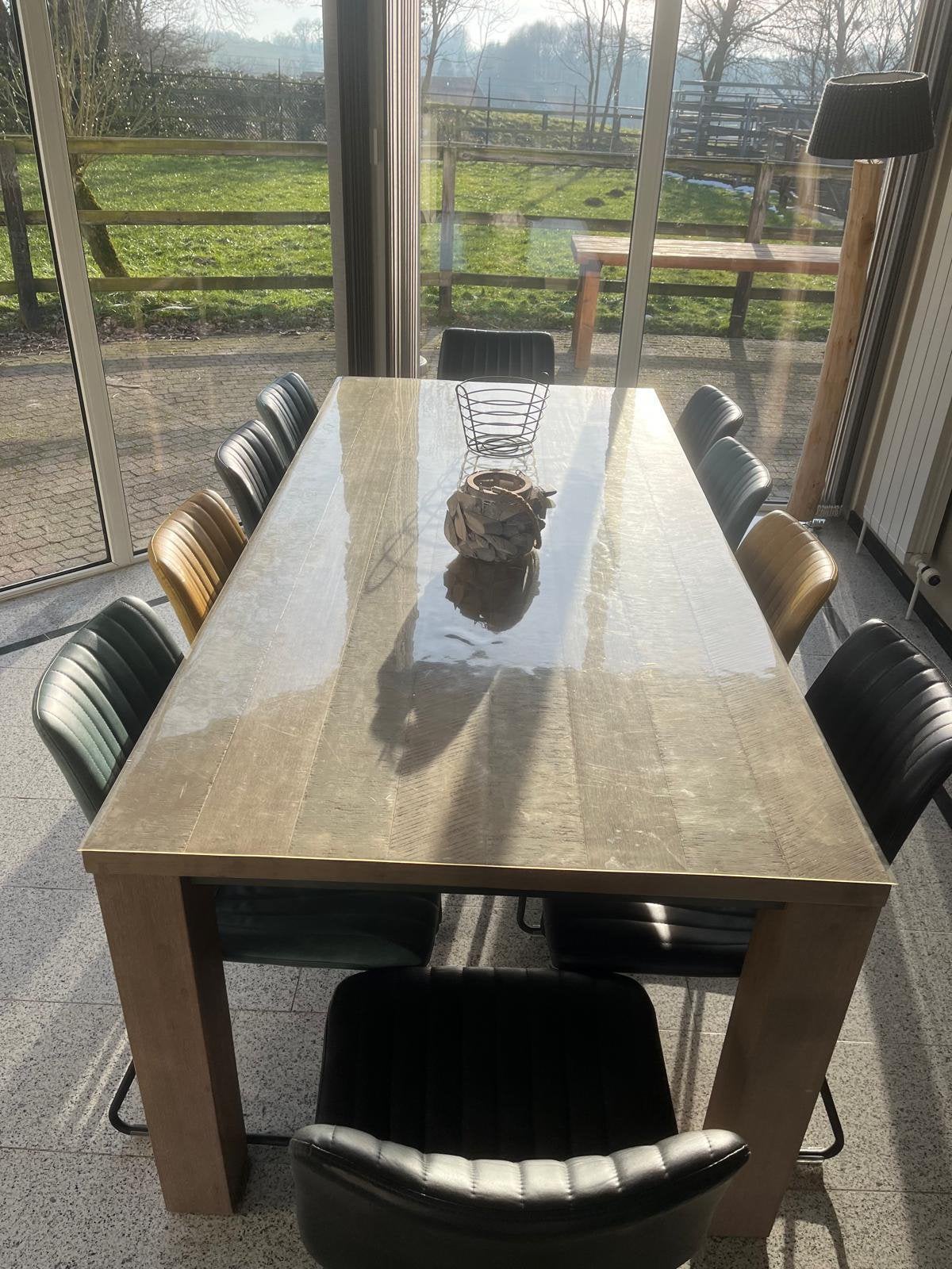 Eiken houten eetafel, Ophalen, 200 cm of meer, 50 tot 100 cm, Zo goed als nieuw