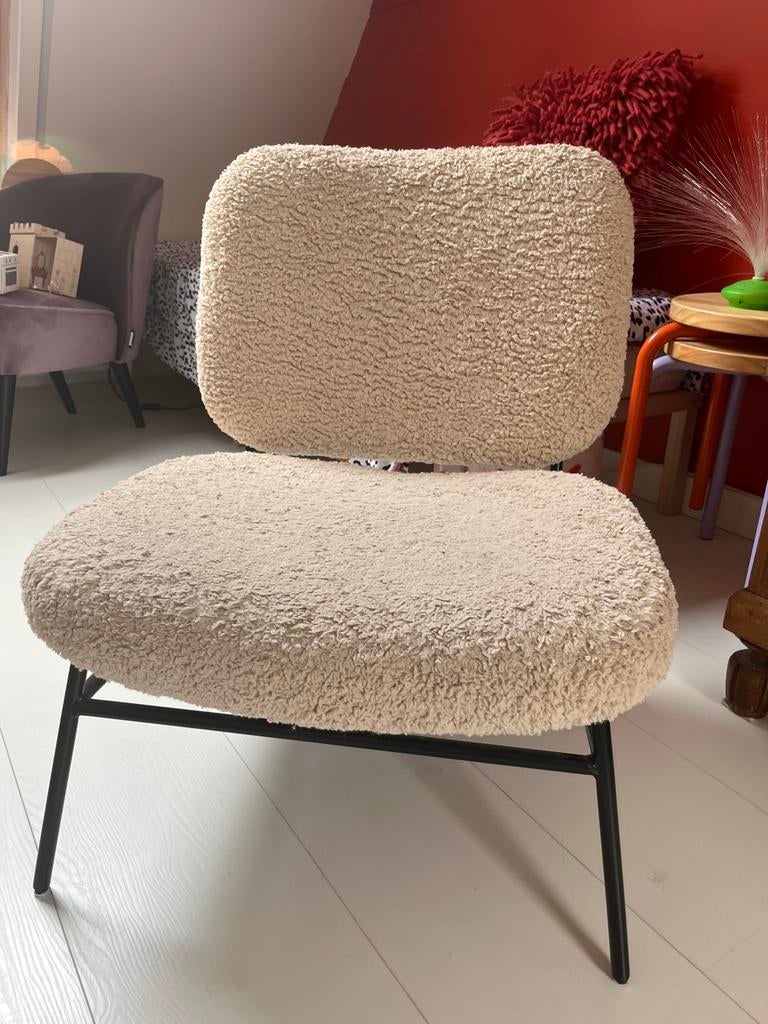Stoel fauteuil zara bouclé creme, Huis en Inrichting, Ophalen, Gebruikt, 75 tot 100 cm, Stof