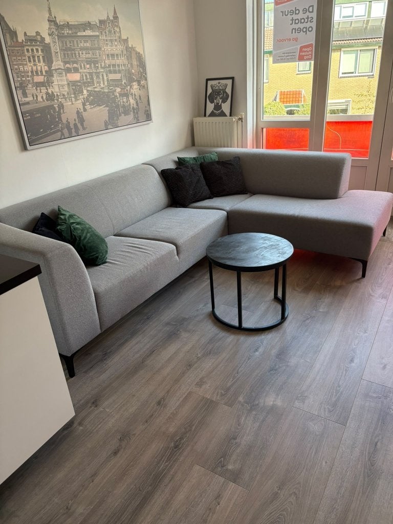 Ruime designer hoekbank Loods5 | 273 x 205 cm | Grijs, Ophalen, 250 tot 300 cm, Gebruikt, Designer hoekbank