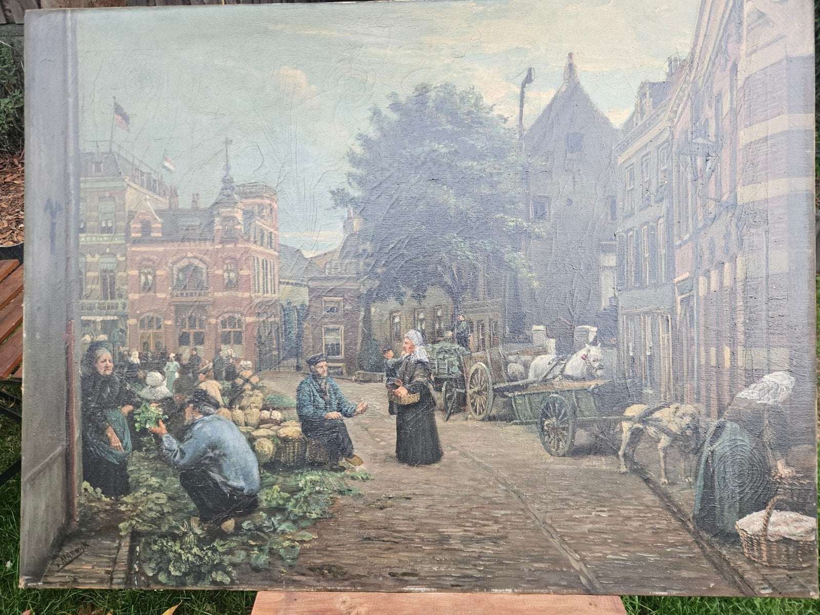 Olieverfschilderij Korenmarkt Nijmegen van Marwijk, Ophalen, Gesigneerd, Doek, Olieverf