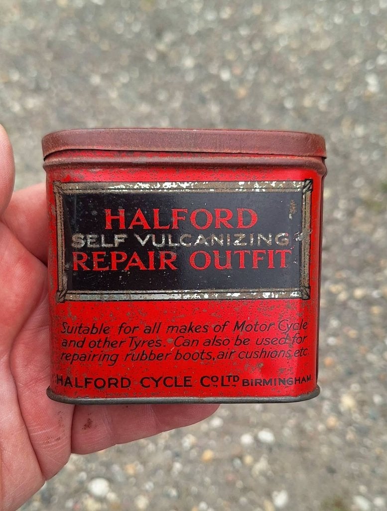 Antiek Halfords banden reparatieblik uit de 20'r jaren., Gebruikt, ., ., .