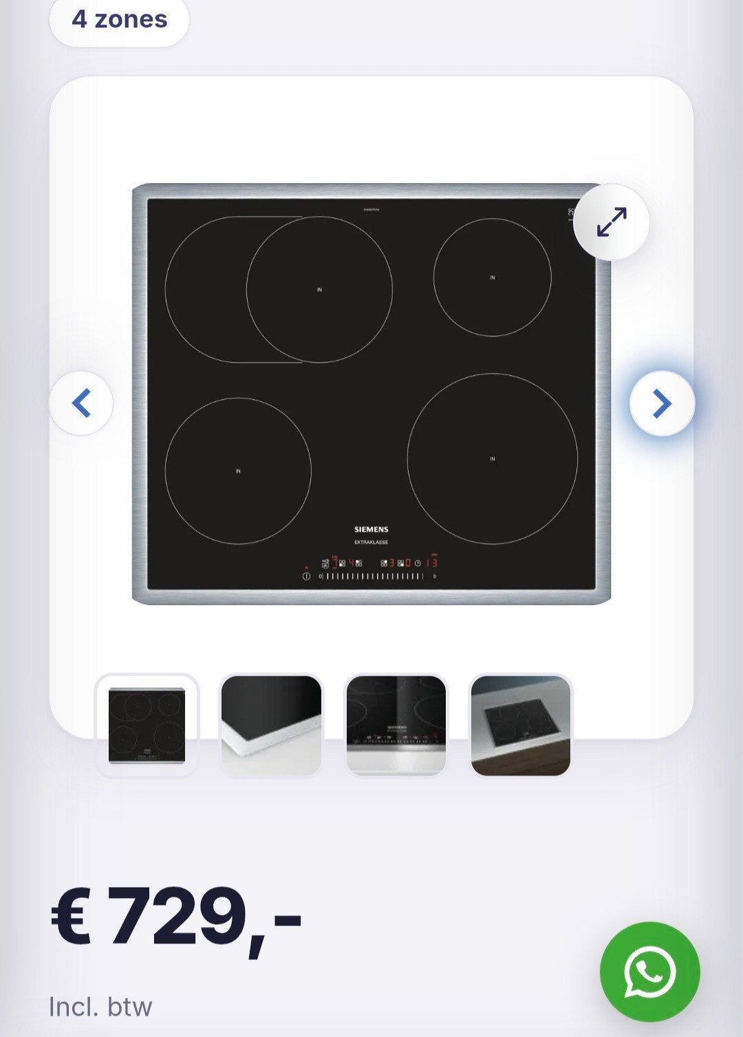 Siemens Inductiekookplaat - Perfecte Kwaliteit, Witgoed en Apparatuur, Ophalen, Gebruikt, 4 kookzones, Inbouw