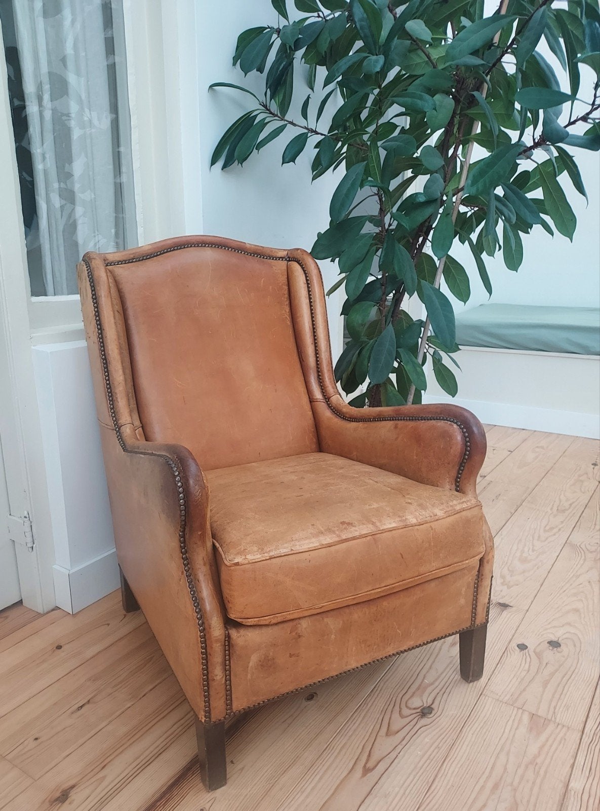 Antieke Engelse fauteuil vintage leren Chesterfield, Ophalen