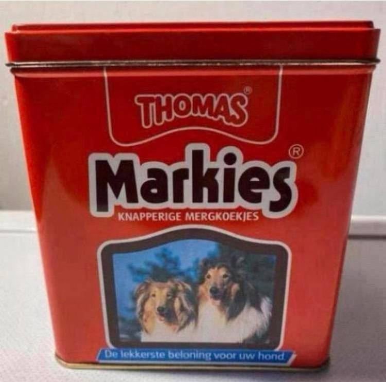 Vierkant blik van Markies Thomas. Afm. 12,5x13,5x13 cm., Ophalen of Verzenden, Zo goed als nieuw, Overige, Overige merken