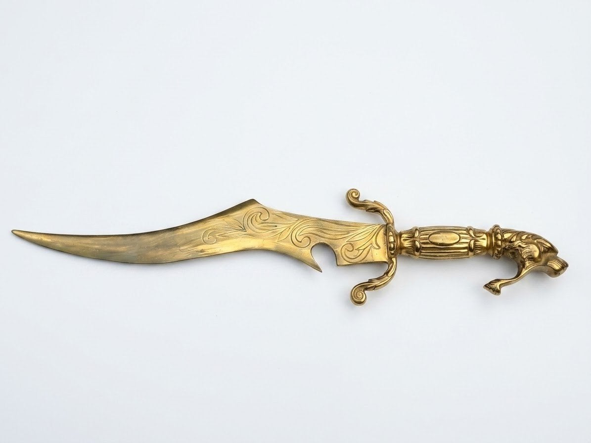 Decoratief vintage messing briefopener met leeuwenkop handva, Antiek en Kunst, Ophalen of Verzenden