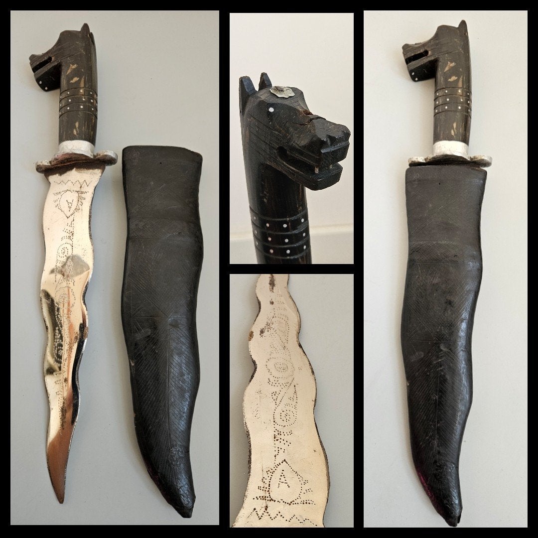 Filippijnse kris, keris, Bolo mes of dolk in lederen schede, Antiek en Kunst, Wapen, Handgemaakt, Ophalen of Verzenden, Metaal