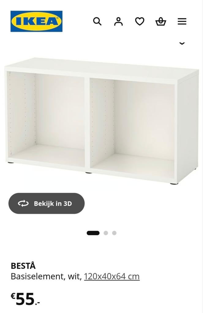 IKEA BESTÅ Basiselement wit 120x40x64 cm, Ophalen, Gebruikt