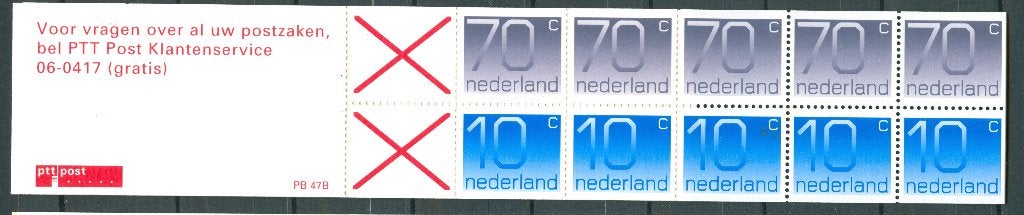 Ned. NVPH PB 47b 5 x 10ct + 5 x 70ct + cijfer Crouwel 1993, Postzegels en Munten, Postzegels | Nederland, Ophalen of Verzenden