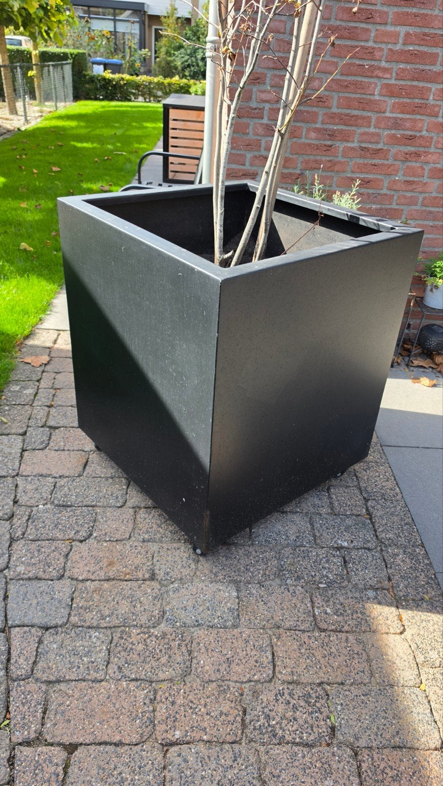 Grote zwarte vierkante plantenbak op wielen, Ophalen, Overige materialen, Gebruikt, Vierkant