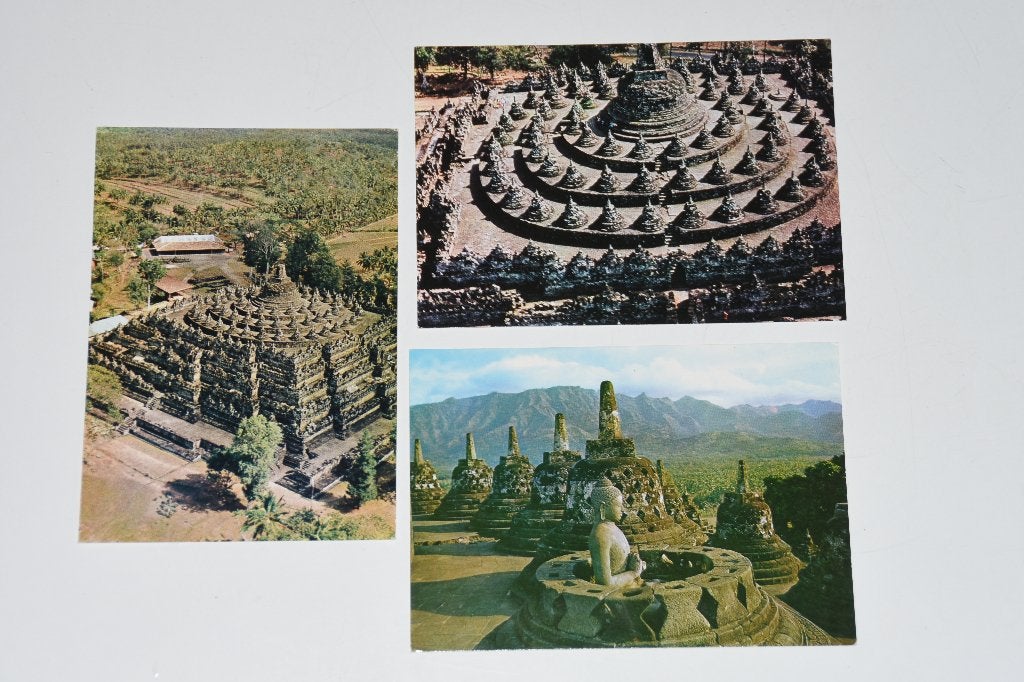 3 Ansichtkaarten Borobordur tempel Indonesië, Verzenden, 1980 tot heden, Ongelopen, Buiten Europa