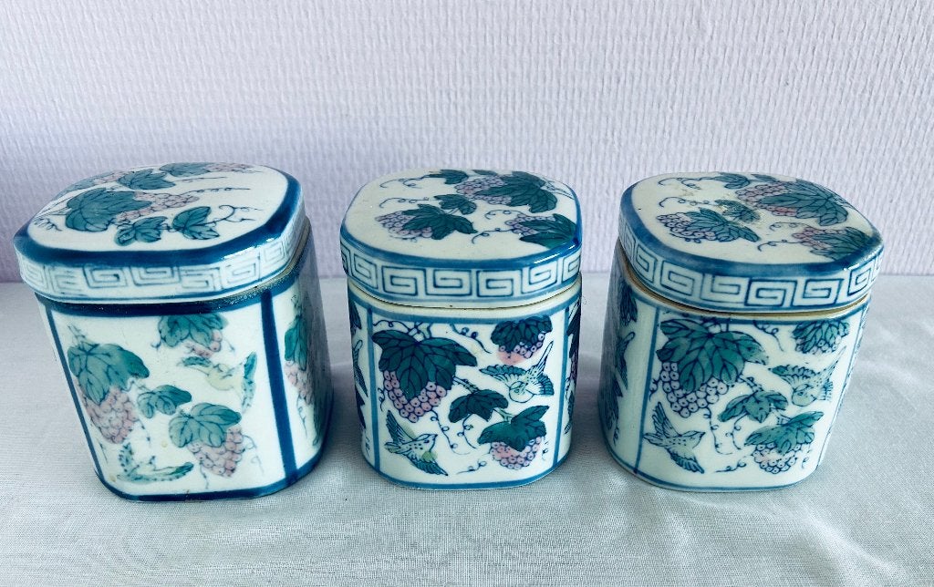 3 Vintage Japanse Export Voorraadpotjes • Wijnranken, Ophalen