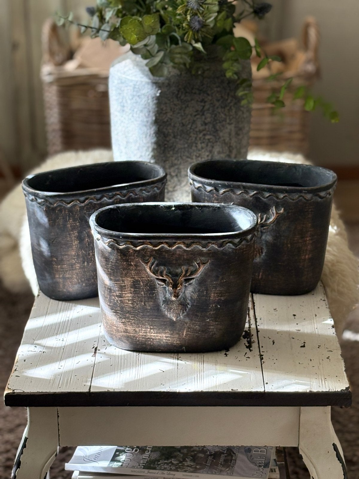 Set van 3 decoratieve landelijke potten met kerstprint, Zwart, Nieuw, Ophalen of Verzenden, Landelijk