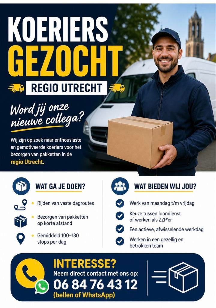 Koeriers chauffeurs pakketten bezorgen, Vacatures, 33 - 40 uur, Overige niveaus, Starter