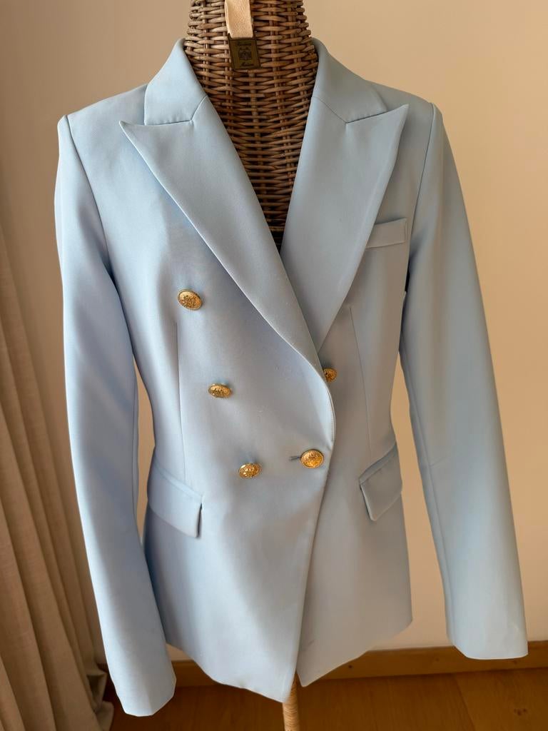 Attentif lichtblauw kolbert met gouden knopen, Maat 38/40 (M), Blauw, Ophalen of Verzenden, Jasje
