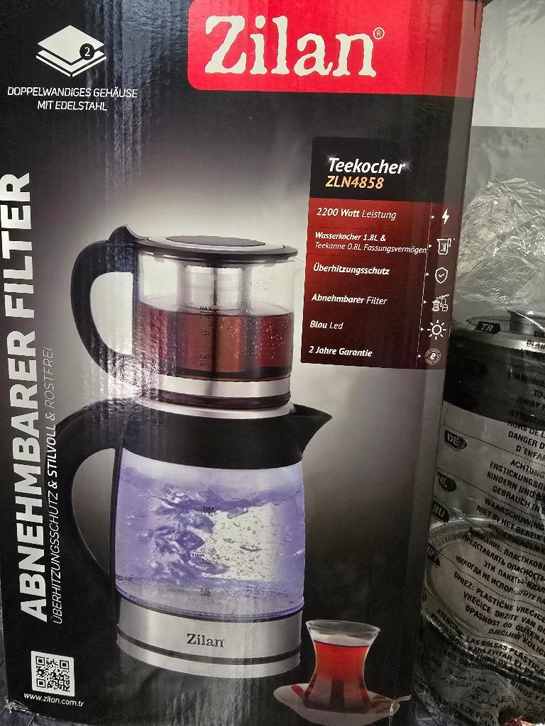 Zilan Teekocher ZLN4858 Waterkoker met theepot 1.8L, 2 liter of meer, Ophalen of Verzenden, Zo goed als nieuw, Rvs