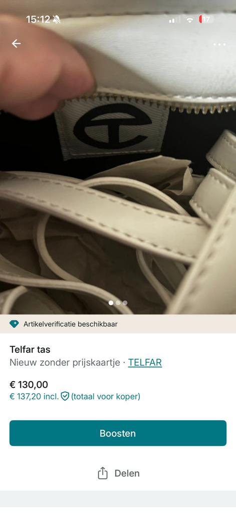 Telfar tas wit, Ophalen of Verzenden, Zo goed als nieuw, Wit